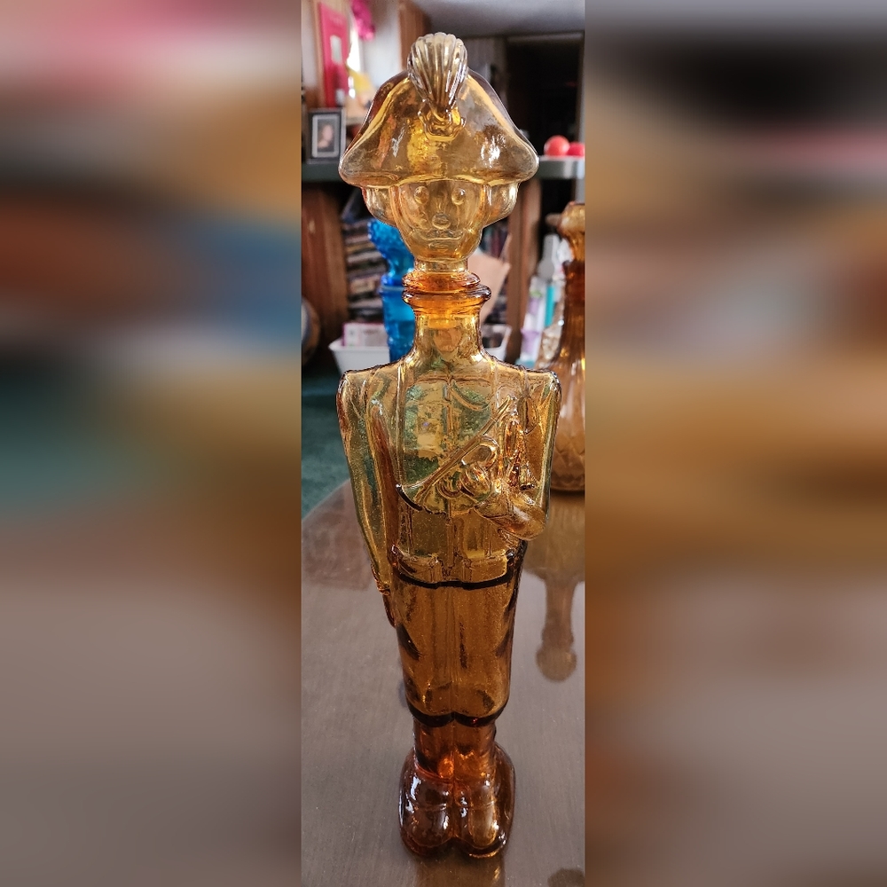 Vintage Glass Amber Soldier with Bugle